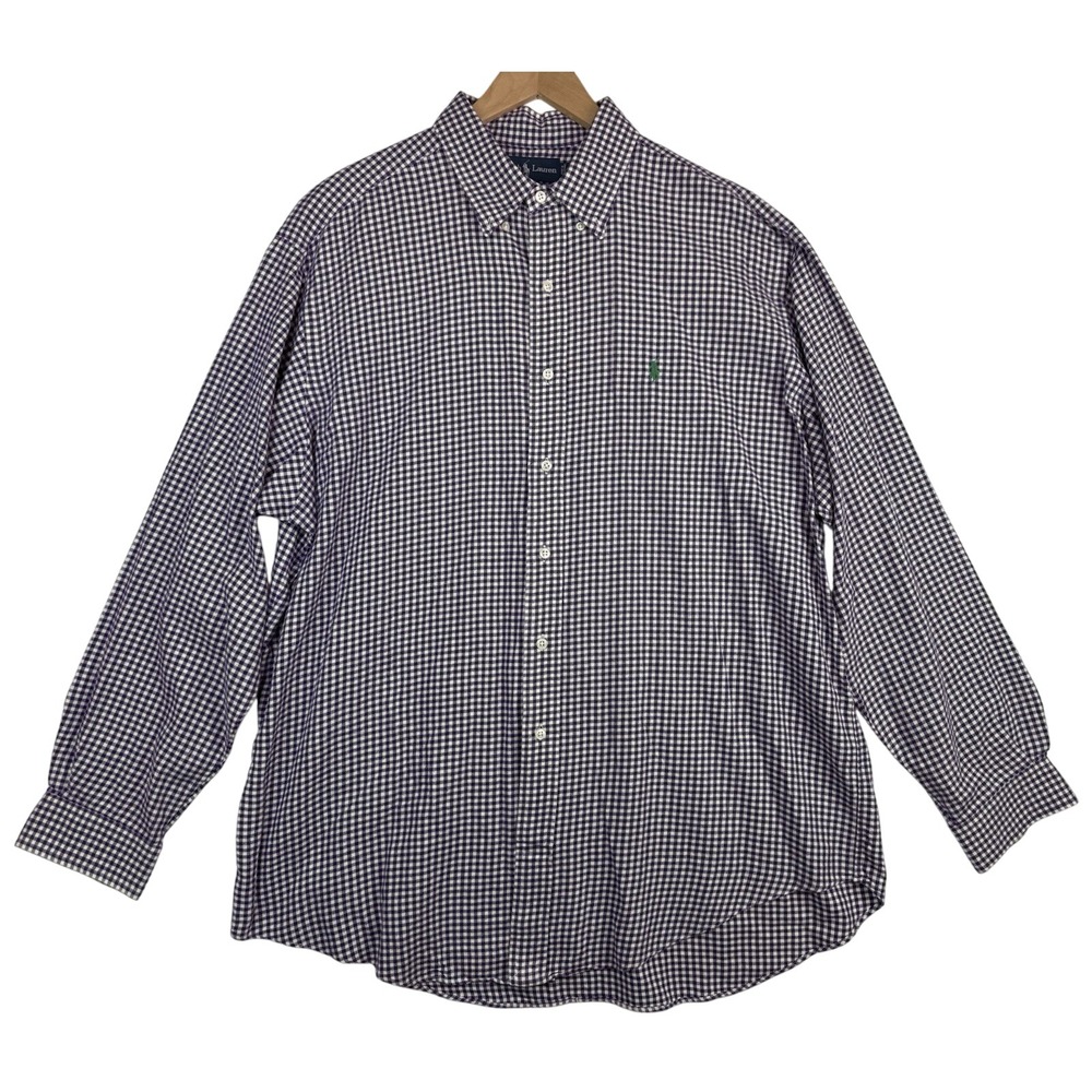 RALPH LAUREN POLO Purple & White Checked‎ Long Sleeve Button Down Flannel Sz XL